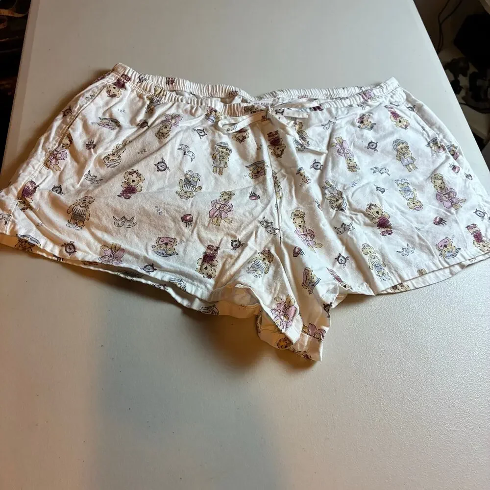 Hollister Sleep Teddy Bear Pajama Shorts Women's Large 100% Cotton Lounge